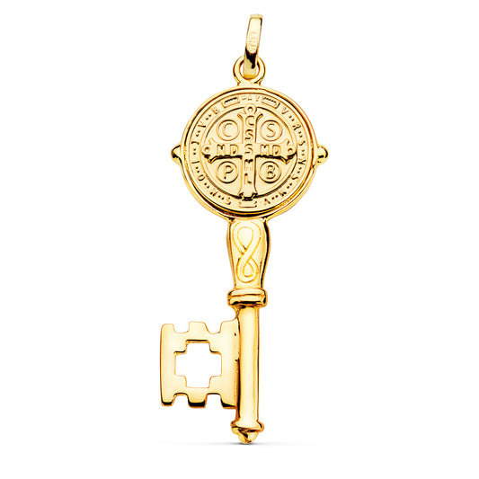 Llave Escapulario San Benito Monje Brillo Medalla 12 mm Llave 33 x 16 mm de oro amarillo 18K