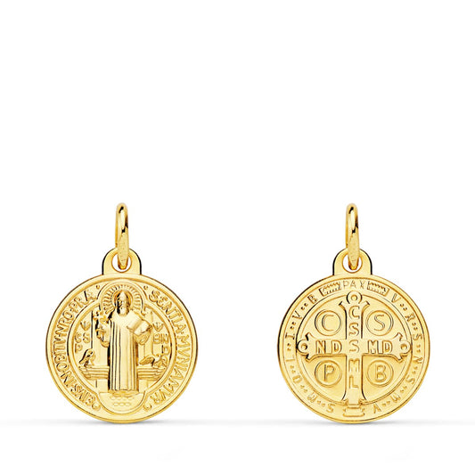 18K MEDALLA ORO AMARILLO ESCAPULARIO ORO AMARILLO SAN BENITO MONJE 14 MM