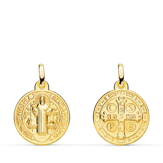 Medalla Escapulario San Benito Monje 16 mm Matizada de oro amarillo 18K