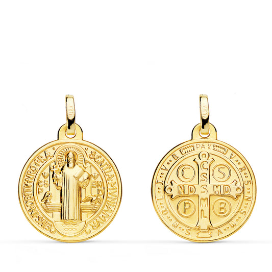 Medalla Escapulario San Benito Monje 18 mm Matizada de oro amarillo 18K