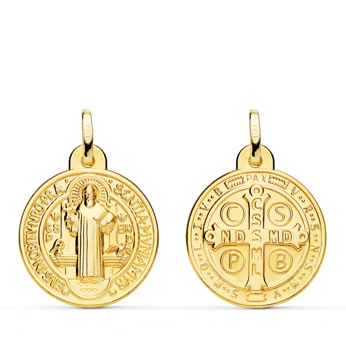 18K MEDALLA ESCAPULARIO ORO AMARILLO SAN BENITO MONJE 20 MM MATIZADA