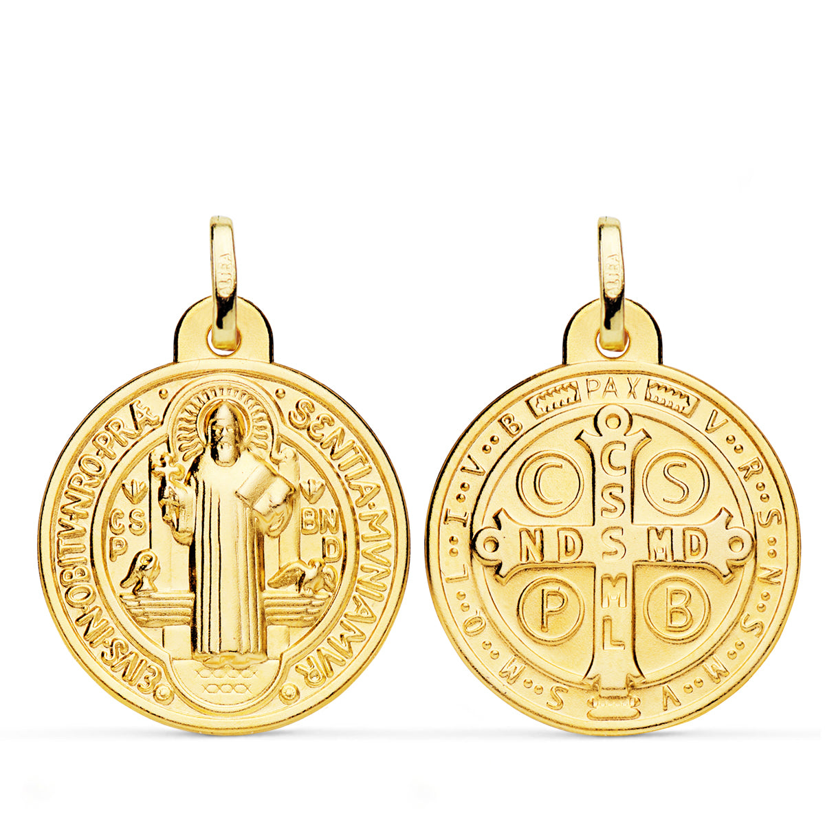 Medalla Escapulario San Benito Monje 24 mm Matizado 18K