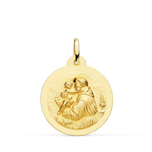 Medalla San Antonio Matizada Lisa 22 mm de oro amarillo 18K