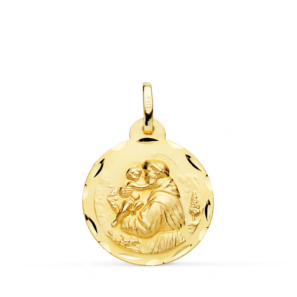 Medalla San Antonio Tallada 20 mm de oro amarillo 18K