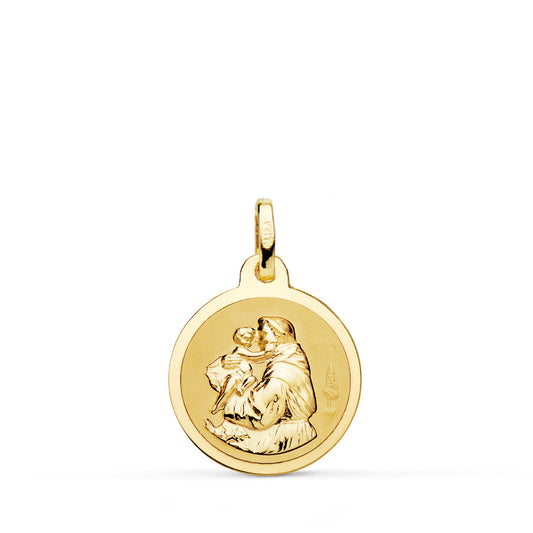 Medalla San Antonio en Brillo 16 mm de oro amarillo 18K