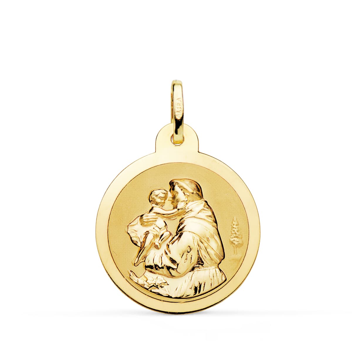 18K MEDALLA ORO AMARILLO SAN ANTONIO BRILLO 22 MM