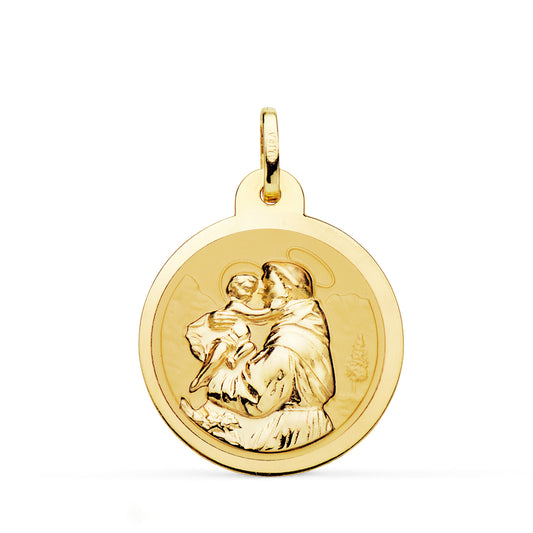 Medalla San Antonio Brillo 24 mm de oro amarillo 18K