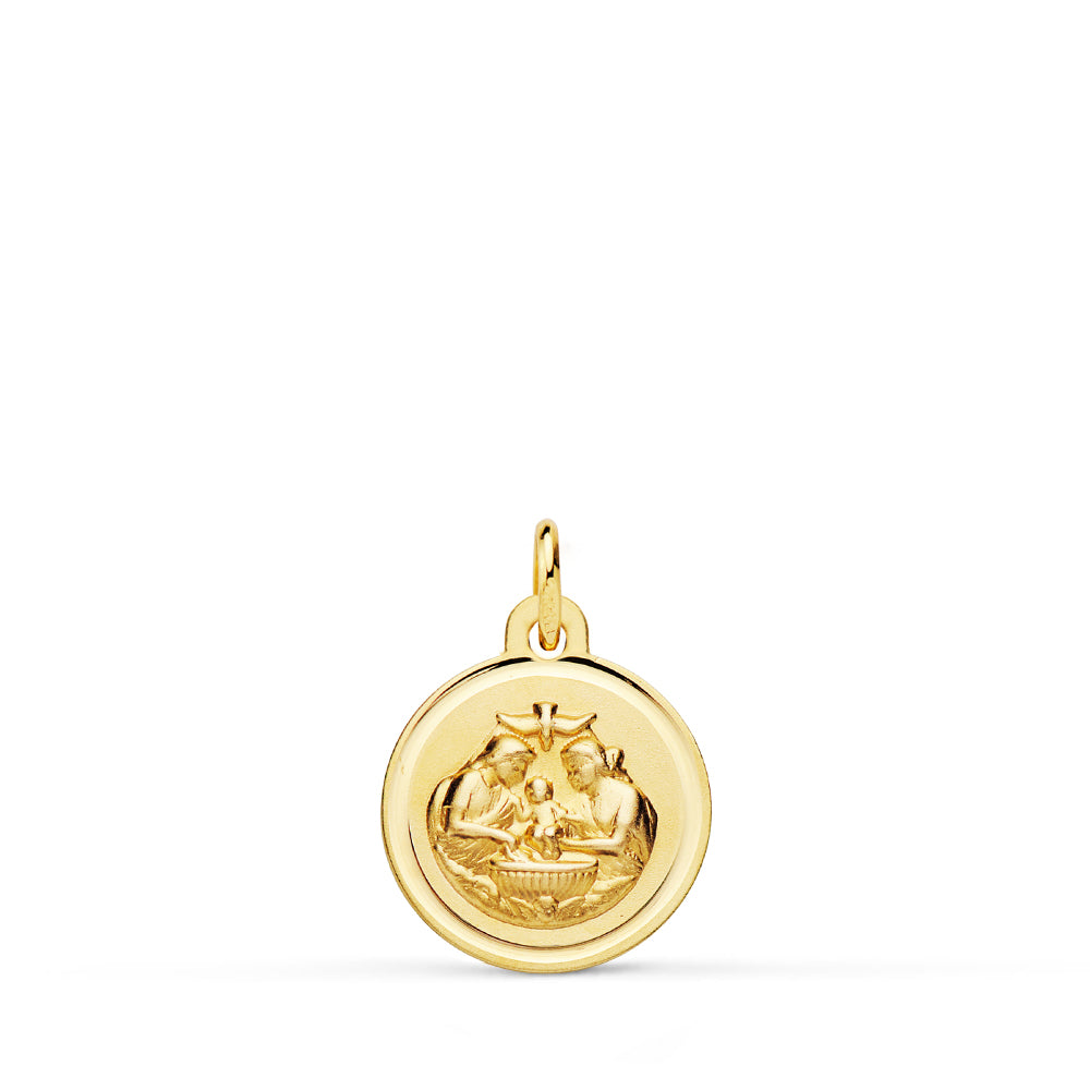 Medalla Nuevo Bautismo Bisel 12 mm de oro amarillo 18K