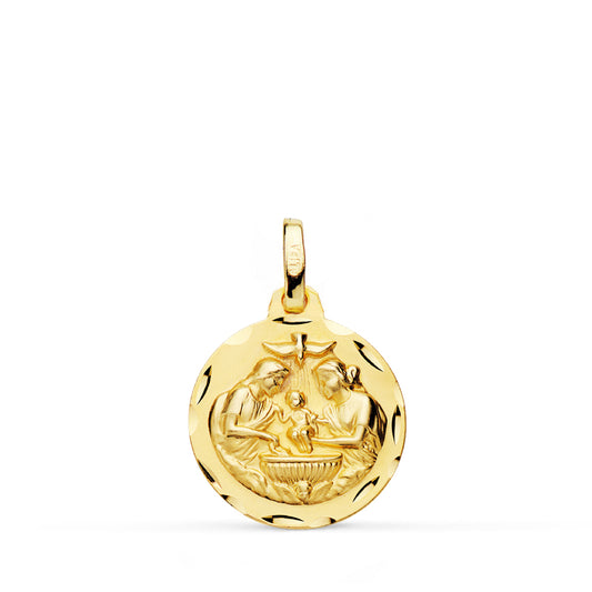 Medalla Nuevo Bautismo Tallada 16 mm de oro amarillo 18K