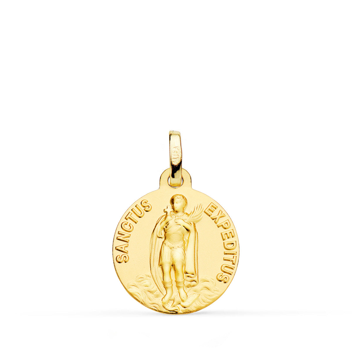 Medalla -sanctus Expeditus- Lisa Matizada 16 mm de oro amarillo 18K