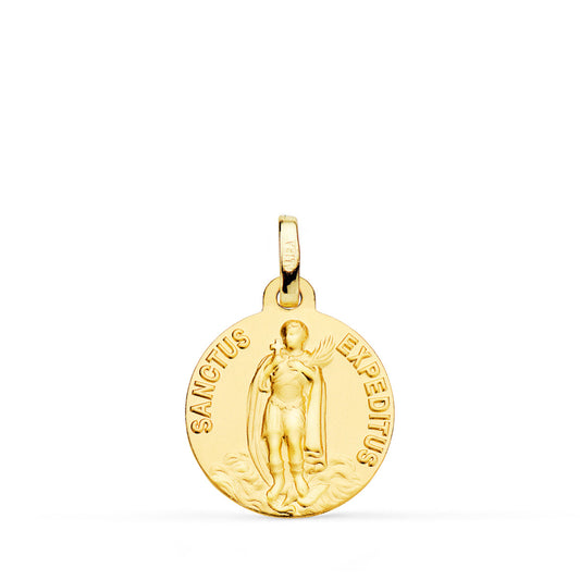 18K MEDALLA ORO AMARILLO -SANCTUS EXPEDITUS- LISA MATIZADA 16 MM