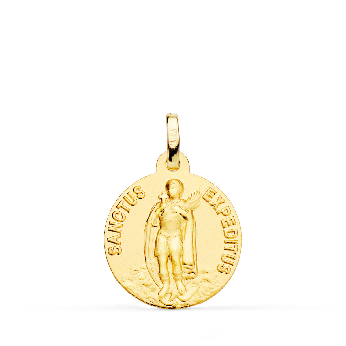 Medalla -sanctus Expeditus- Lisa Matizada 18 mm de oro amarillo 18K