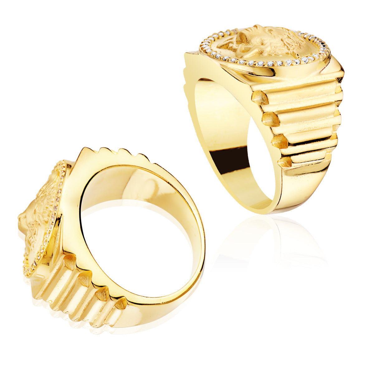 Sello Medusa con Circonita Lateral Escalonado Ancho 19 mm de oro amarillo 18K