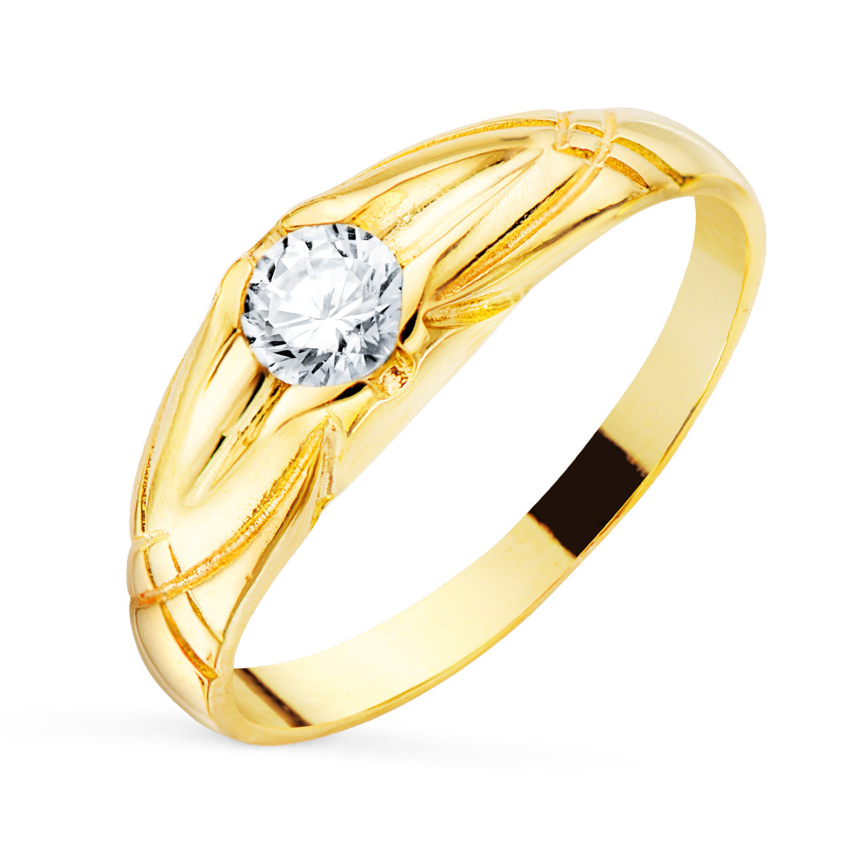 18K SOLITARIO ORO AMARILLO ANCHO 7 MM CIRCONITA 5 MM INTERIOR FORRADO