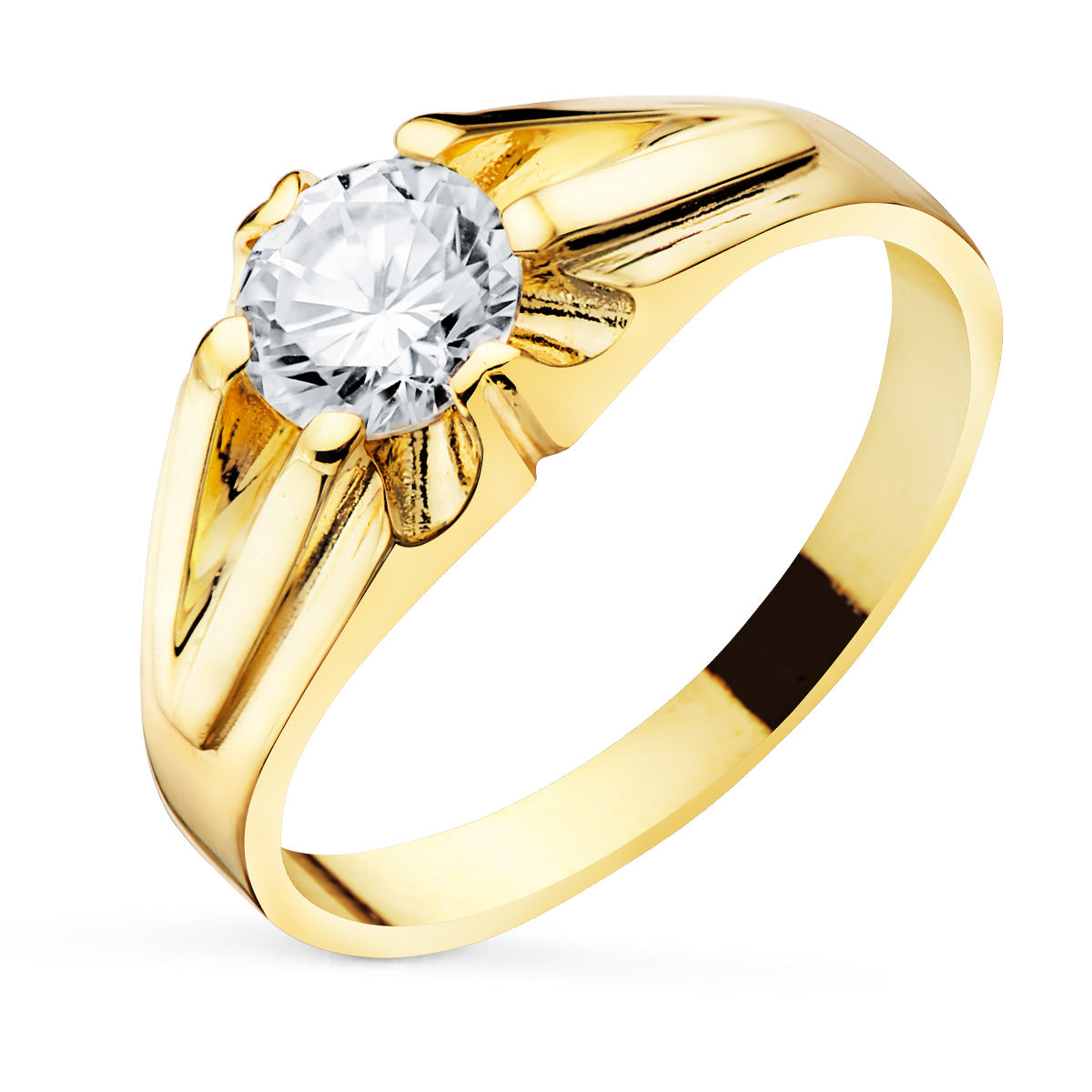 Solitario Caballero Ancho 8 mm Circonita 5,5 mm Forrado de oro amarillo 18K