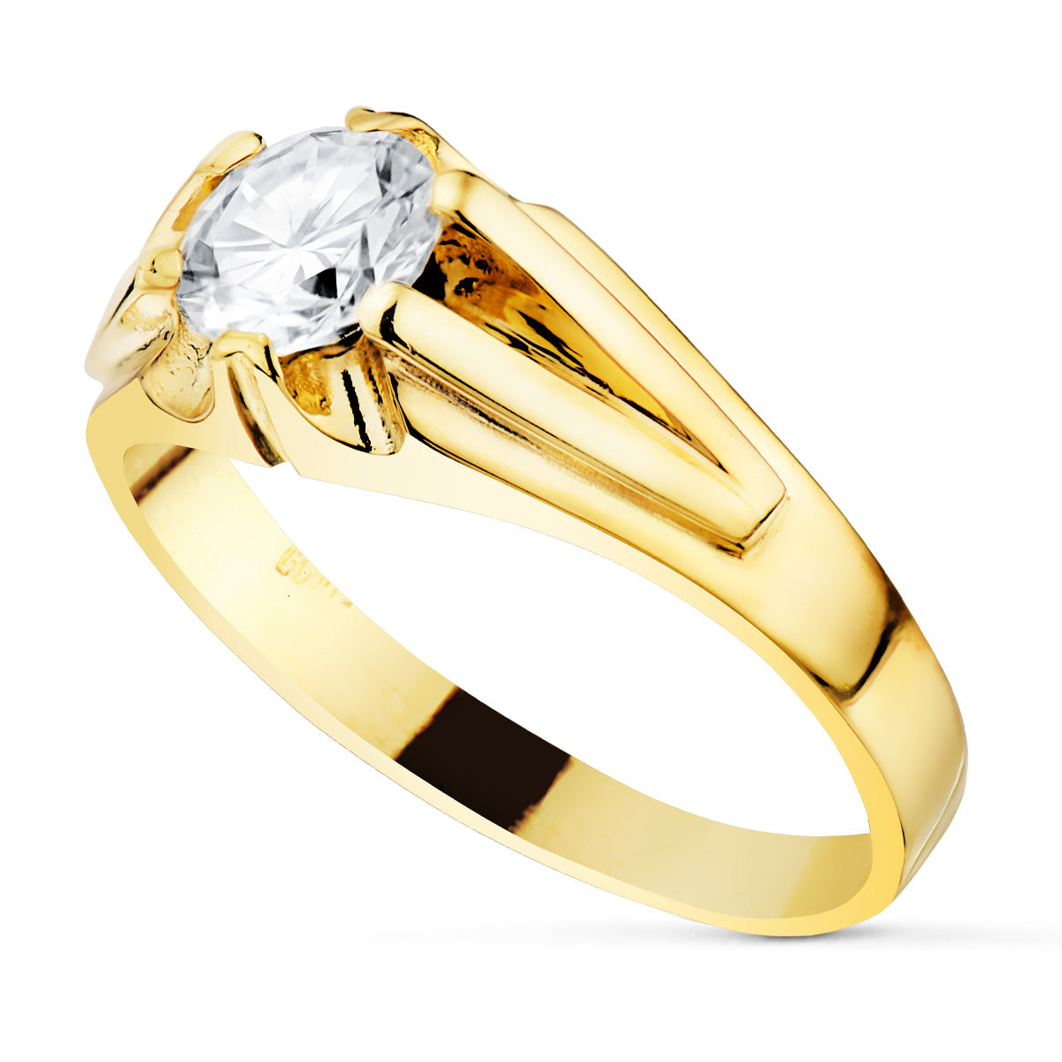 Solitario Caballero Ancho 8 mm Circonita 5,5 mm Forrado de oro amarillo 18K
