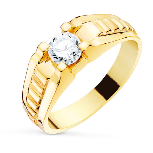Solitario Estrias Caballero Circonita 5,5 mm de oro amarillo 18K