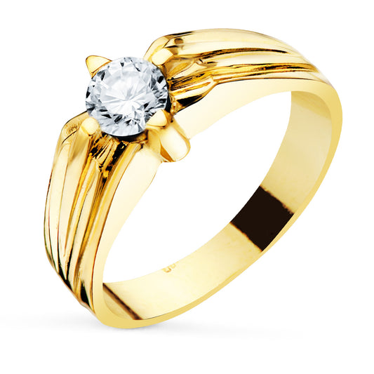 Solitario Caballero Circonita 5,5 mm Ancho Cuerpo 7,5 mm de oro amarillo 18K