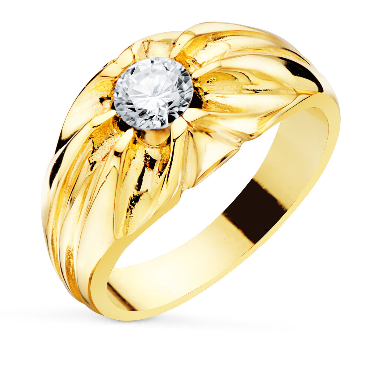 Solitario Ancho 11 mm Circonita 6 mm Interior Forrado de oro amarillo 18K