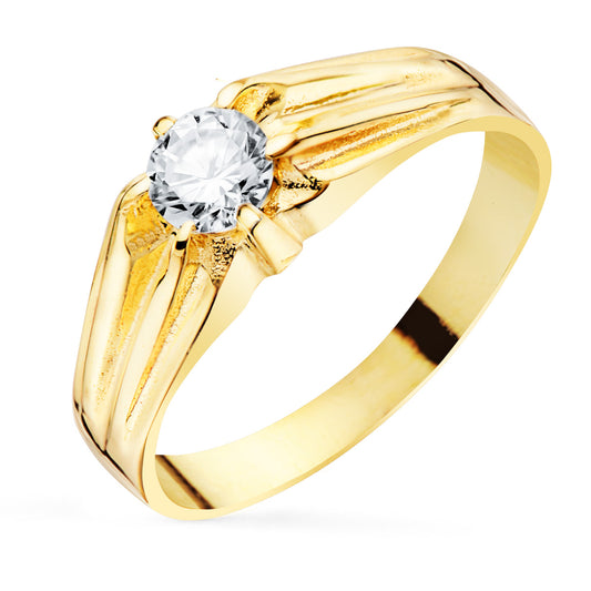 Solitario Caballero Circonita 5 mm Ancho Cuerpo 6,5 mm de oro amarillo 18K