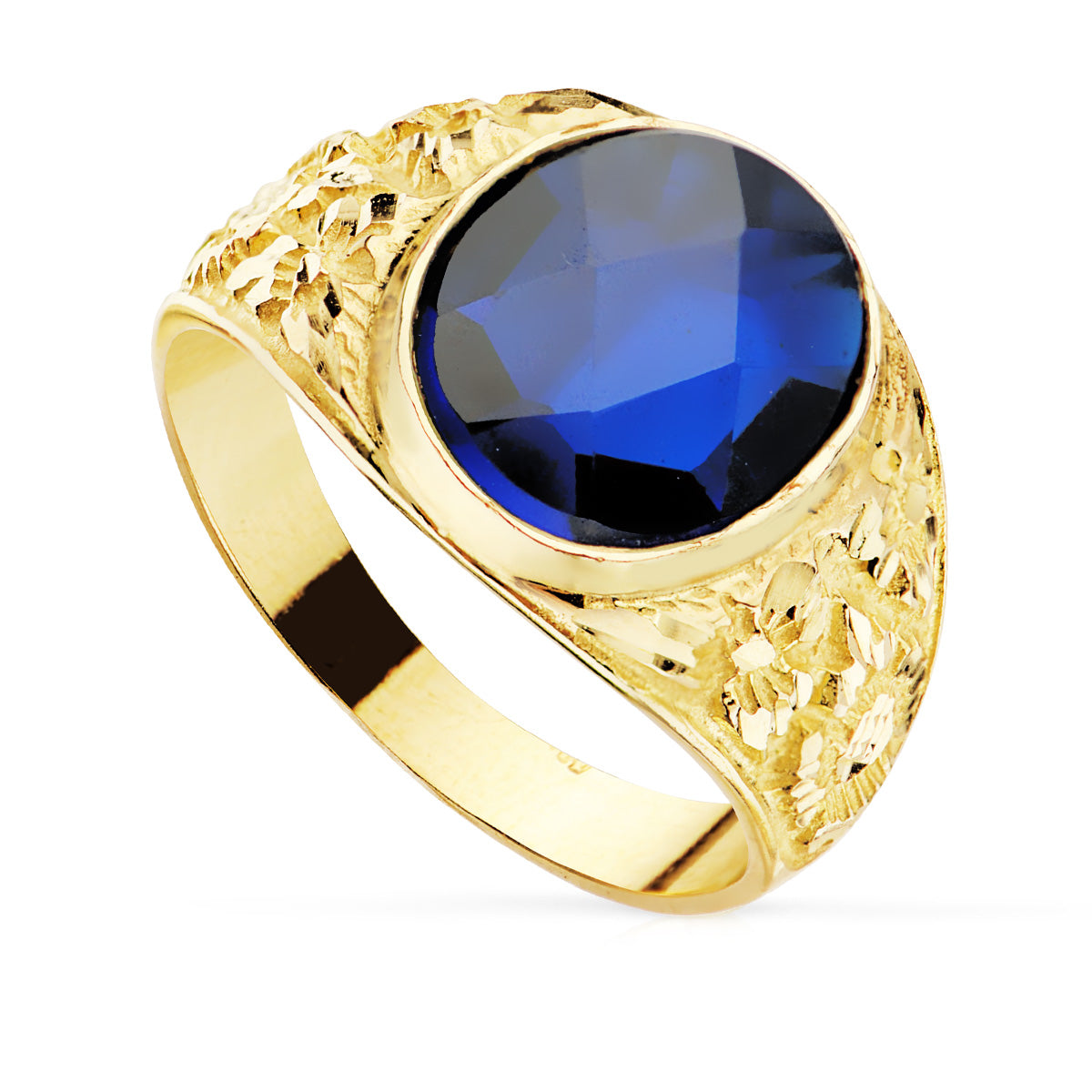 Sello Caballero Tallado Macizo Piedra Spinel Zafiro Azul Oval 12 x 10 mm de oro amarillo 18K