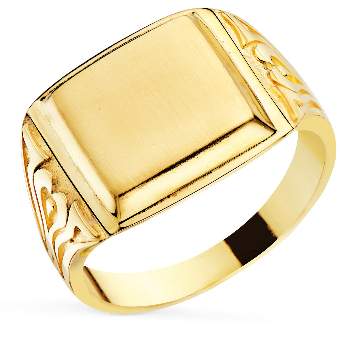 Sello Macizo con Tallados Laterales Cabeza Rectangular 11 x 10 mm de oro amarillo 18K