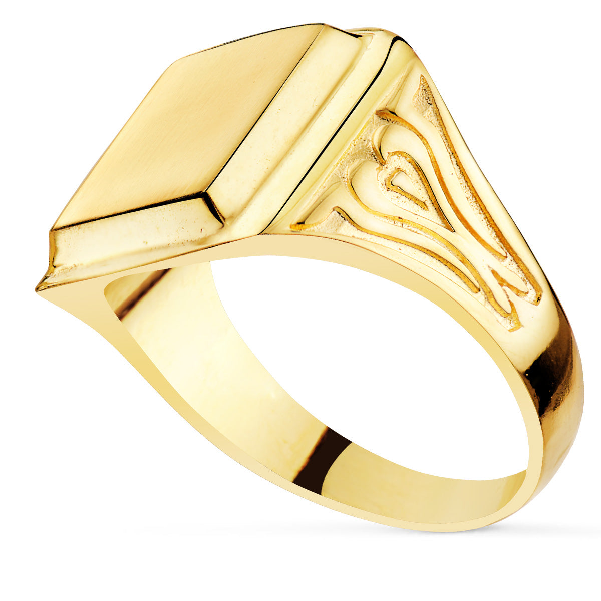 Sello Macizo con Tallados Laterales Cabeza Rectangular 11 x 10 mm de oro amarillo 18K