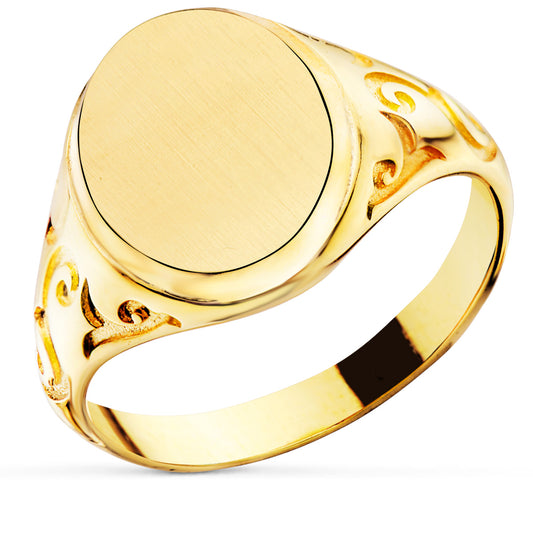 Sello Caballero Macizo Zona Grabado Redondo 14 x 11 mm de oro amarillo 18K
