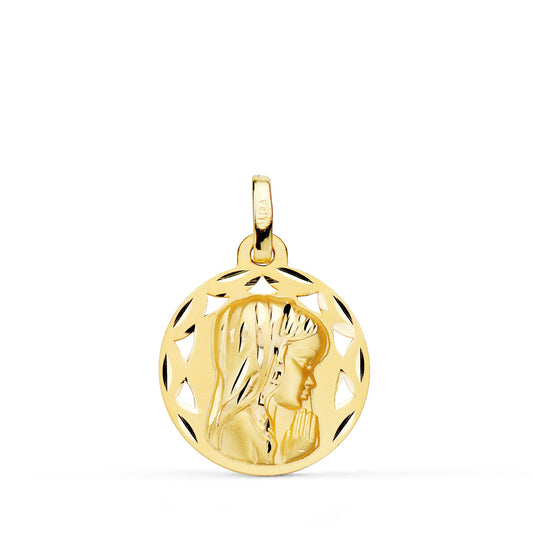 Medalla Calada Virgen Niña Perfil Tallada 18 mm de oro amarillo 18K