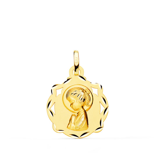 Medalla Capilla Virgen Niña Perfil Matizada 17 x 14 mm de oro amarillo 18K