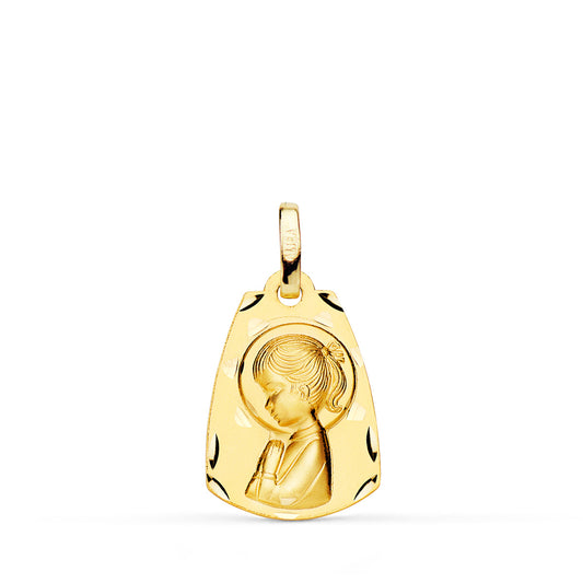 Medalla Capilla Virgen Niña Perfil Matizada. 19 x 13 mm de oro amarillo 18K