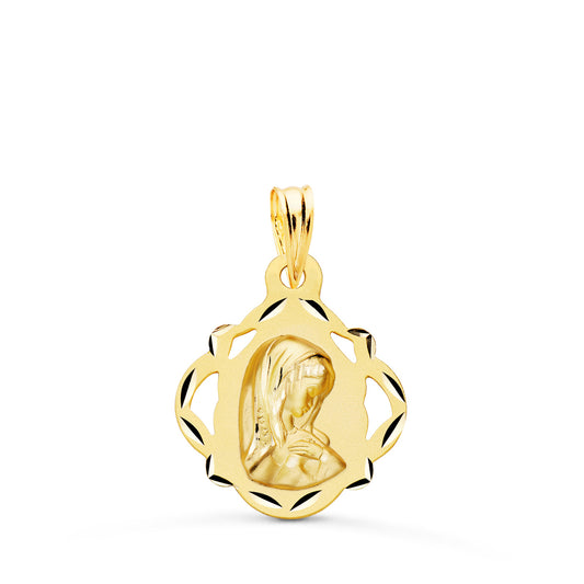 Medalla Virgen Niña Pandereta Calada 19 x 16 mm de oro amarillo 18K