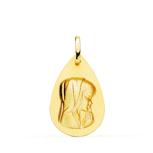 Medalla Virgen Niña Gota Liso 23 x 15 mm de oro amarillo 18K