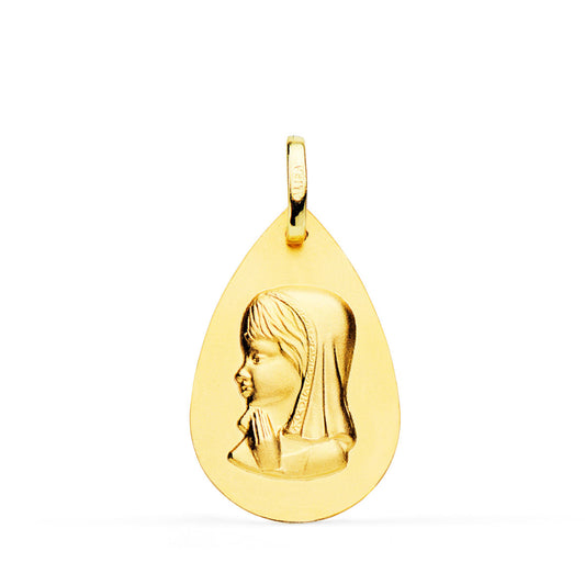 Medalla Virgen Niña Gota Liso 23 x 15 mm de oro amarillo 18K