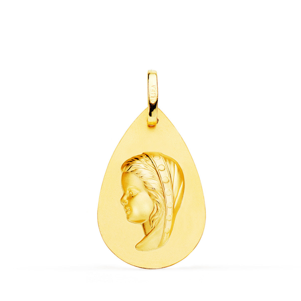 18K MEDALLA ORO AMARILLO VIRGEN NIÑA GOTA LISO 23X15 MM