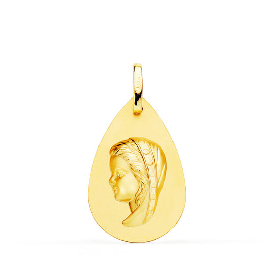 18K MEDALLA ORO AMARILLO VIRGEN NIÑA GOTA LISO 23X15 MM