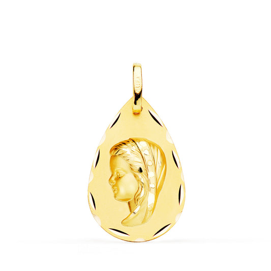 Medalla Virgen Niña Gota Talla Clasica 23 x 15 mm de oro amarillo 18K