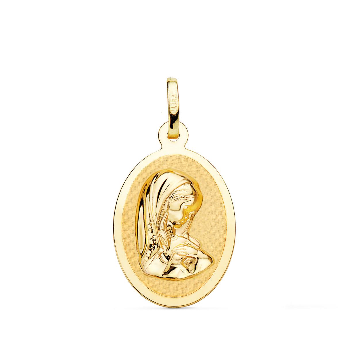 Medalla Virgen Niña Oval en Brillo 21 x 15 mm de oro amarillo 18K