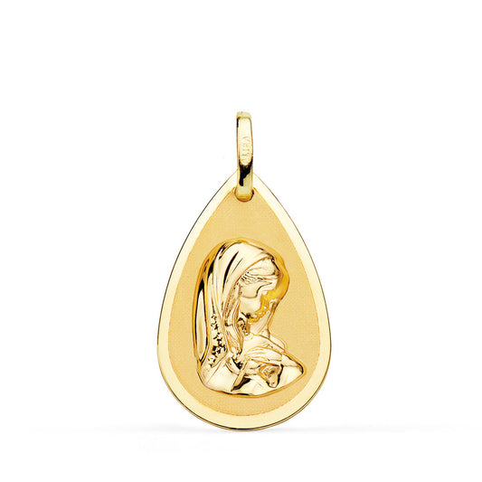 Medalla Virgen Niña Gota en Brillo y Mate 23 x 15 mm de oro amarillo 18K