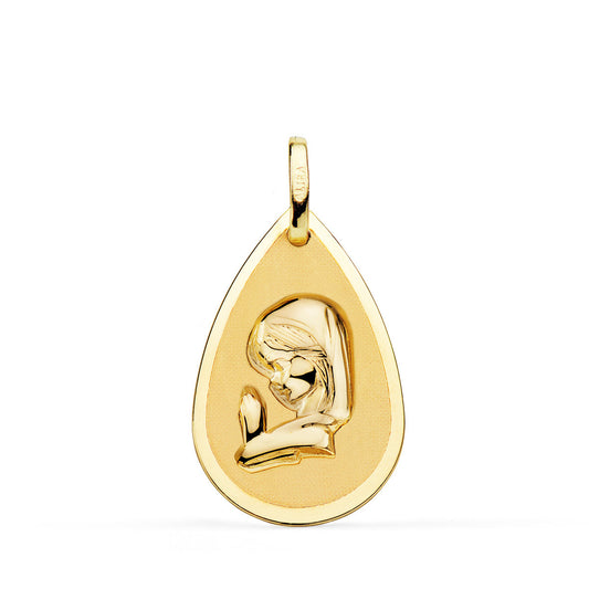 Medalla Virgen Niña Gota en Brillo y Mate 23 x 15 mm de oro amarillo 18K