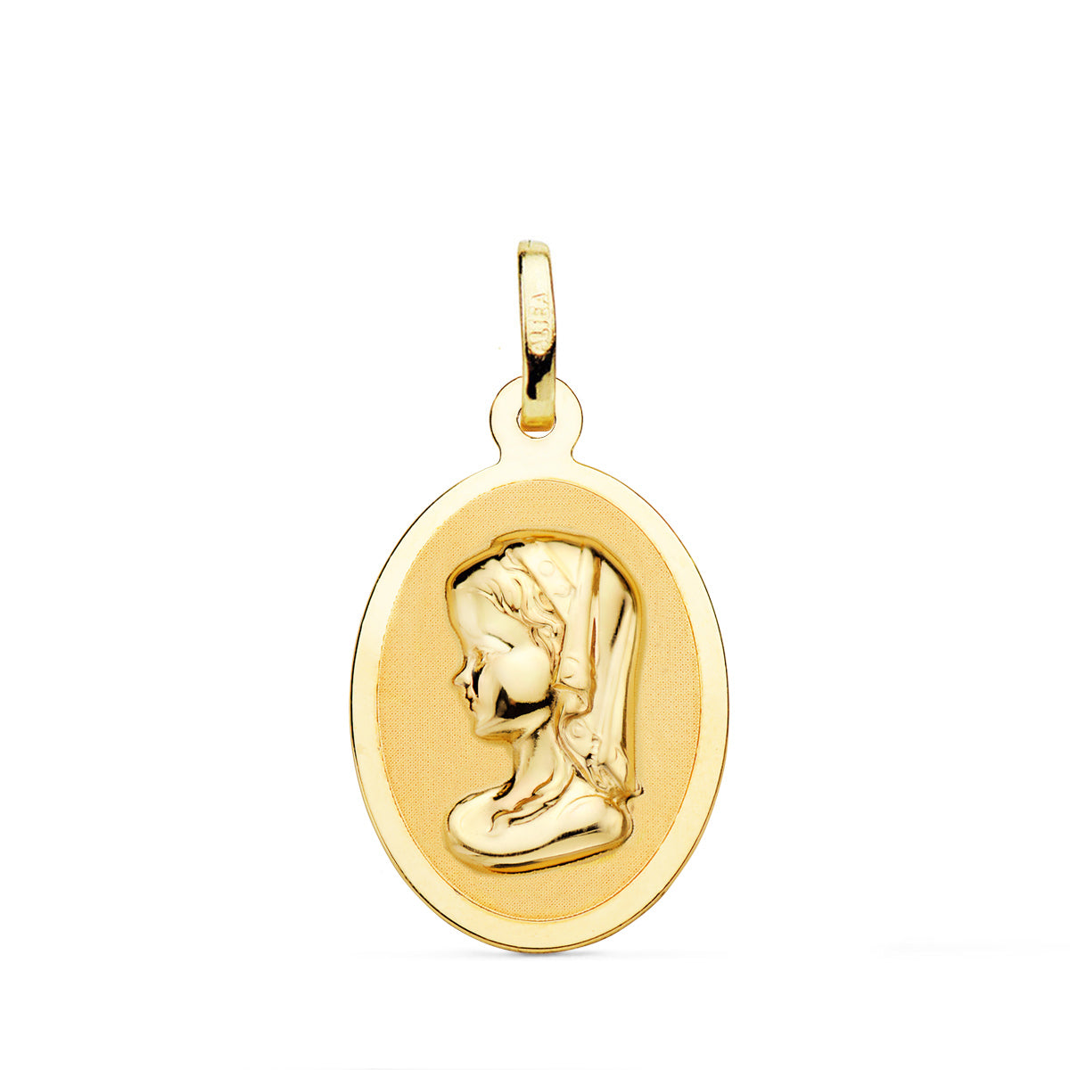Medalla Virgen Niña Oval en Brillo 21 x 15 mm de oro amarillo 18K