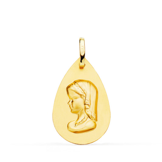 Medalla Virgen Niña Gota Liso 23 x 15 mm de oro amarillo 18K
