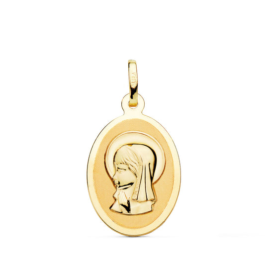 18K MEDALLA ORO AMARILLO VIRGEN NIÑA OVAL EN BRILLO 21X15 MM