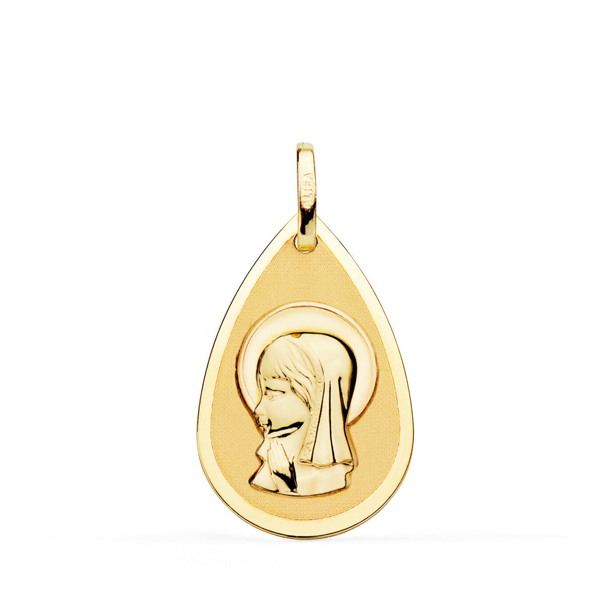 Medalla Virgen Niña Gota en Brillo y Mate 23 x 15 mm de oro amarillo 18K