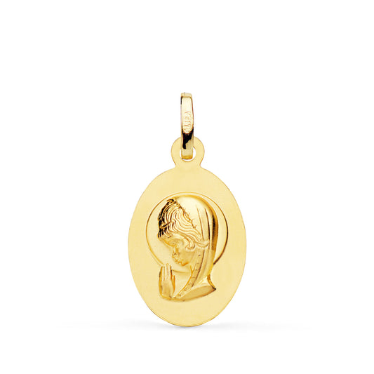 Medalla Virgen Niña Oval Matizada 19 x 12 mm de oro amarillo 18K