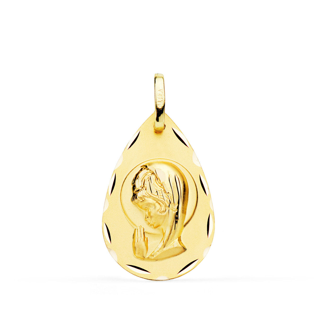 Medalla Virgen Niña Lagrima Tallada 19 x 11 mm de oro amarillo 18K