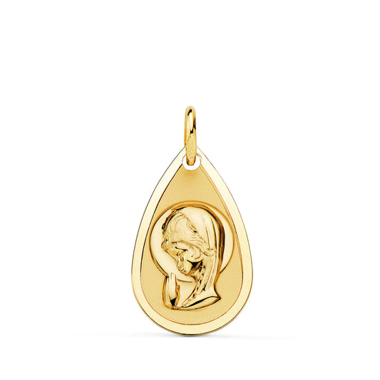 Medalla Virgen Niña Gota Tallada 19 x 11 mm de oro amarillo 18K