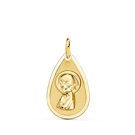 Medalla Virgen Niña Gota en Brillo 19 x 11 mm de oro amarillo 18K