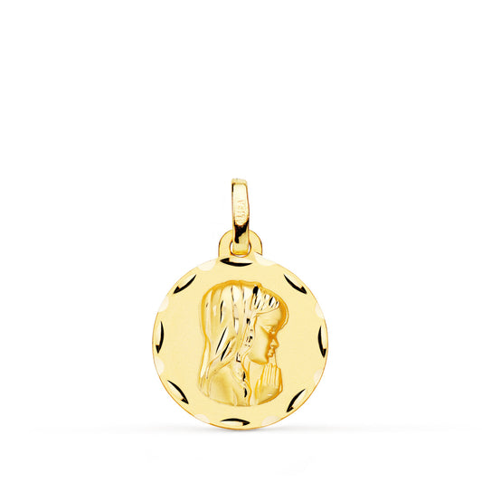 18K MEDALLA ORO AMARILLO VIRGEN NIÑA MATIZADA TALLADA 16 MM