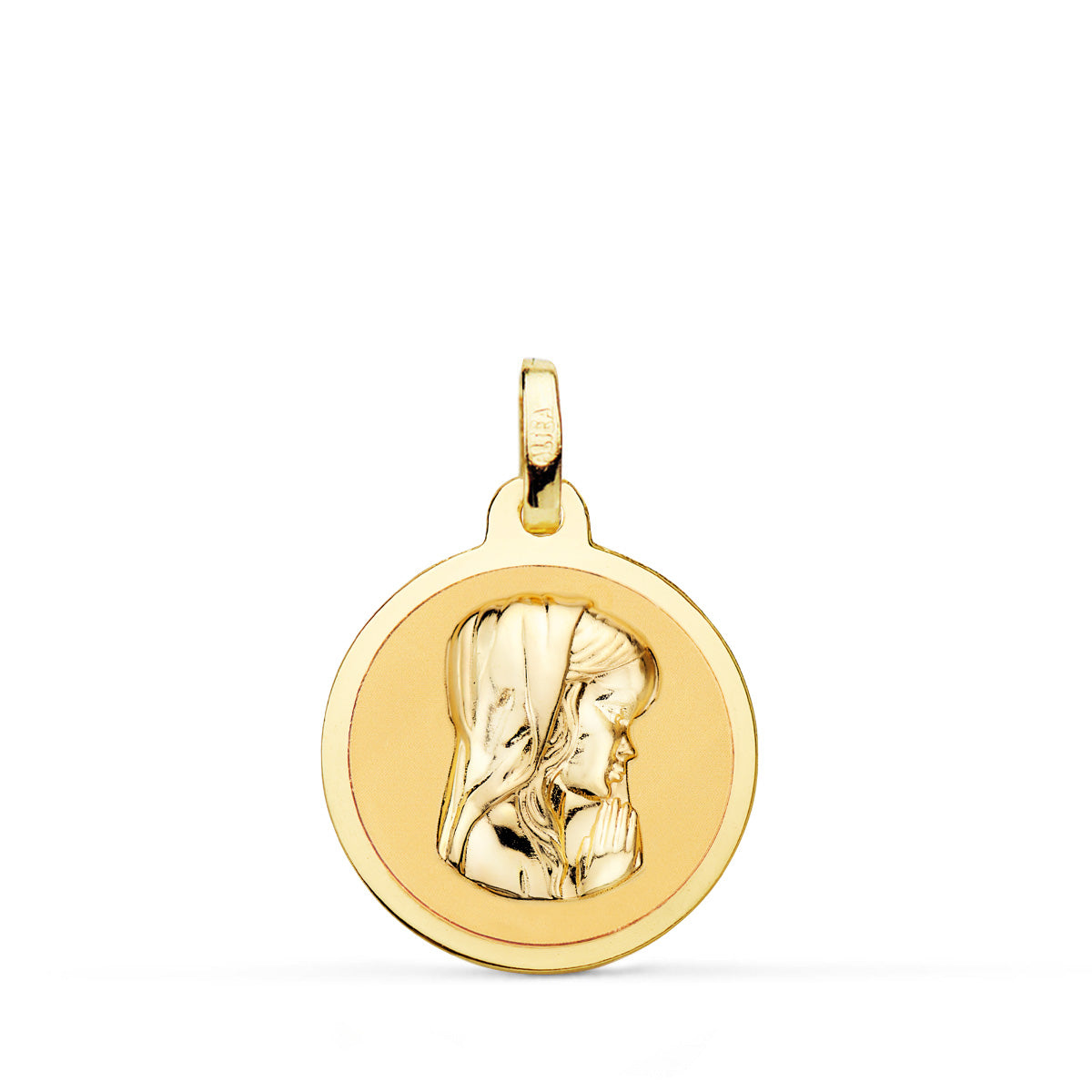 Medalla Virgen Niña en Brillo 18 mm de oro amarillo 18K